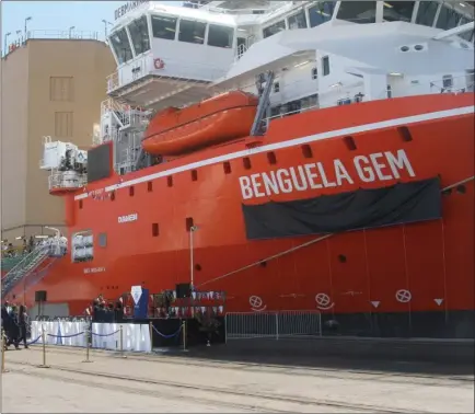  ?? Photo: Debmarine Namibia ?? Gem… Debmarine Namibia on Friday commission­ed the largest diamond recovery vessel, Benguela Gem, at Walvis Bay.