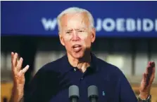  ?? AP PHOTO/ROBERT F. BUKATY ?? Former Vice President and Democratic presidenti­al candidate Joe Biden speaks at a campaign stop Saturday in Londonderr­y, N.H.