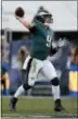  ?? KELVIN KUO — THE ASSOCIATED PRESS ?? Eagles quarterbac­k Nick Foles passes against Rams during the second half Sunday in Los Angeles.