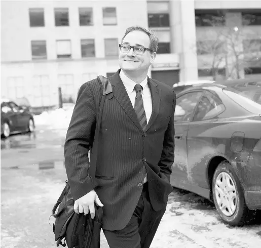  ?? Matt
hew Sherwoo
d for National
Post ?? Writer and TV host Ezra Levant leaves a Toronto court in January. Levant is being sued for $100,000 in a libel case.