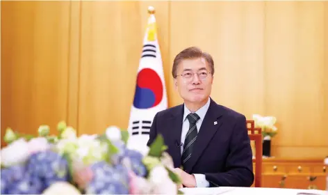  ??  ?? South Korean President Moon Jae-in attends an interview with Reuters at the Presidenti­al Blue House in Seoul on Thursday. (Reuters)