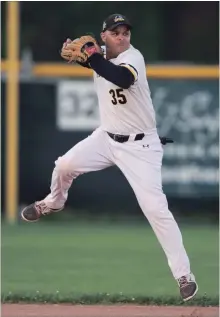  ?? PETER LEE WATERLOO REGION RECORD ?? Panthers shortstop Yorbis Borroto makes a throw in Thursday’s game against Barrie. Game 4 in the final is back in Kitchener Sunday, 7 p.m.