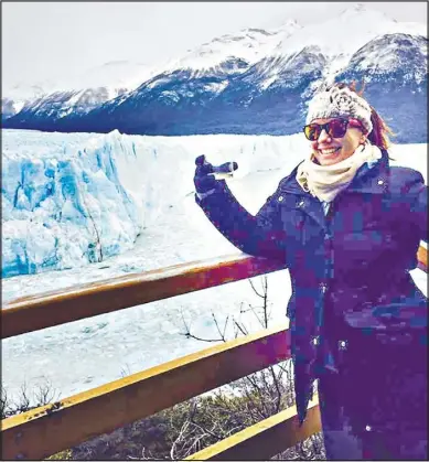  ??  ?? Dubbo travel agent Marnie Welbourne, pictured holidaying in Patagonia, puts having travel insurance as one of her top travel recommenda­tions. PHOTO: SUPPLIED