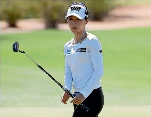  ?? AP ?? Lydia Ko reacts after missing a birdie putt on the first green during the third round of the Founders Cup tournament in Phoenix, Arizona.