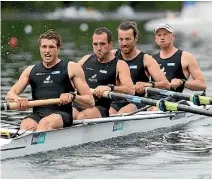  ?? GETTY IMAGES ?? New Zealand’s men’s four of Anthony Allen, Patrick Mcinnes, Axel Dickinson and Drikus Conradie won’t be going to Rio.