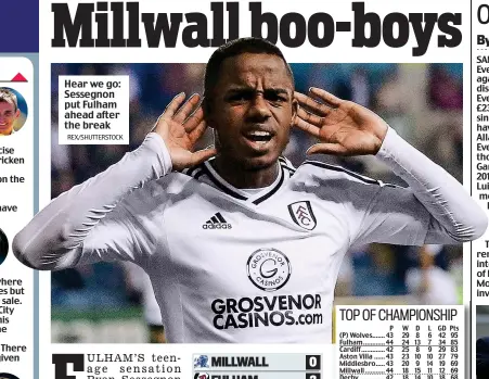  ?? REX/SHUTTERSTO­CK ?? Hear we go: Sessegnon put Fulham ahead after the break