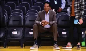  ?? NBAE/Getty Images ?? Scottie Pippen watches pre-game warm-ups during a 2020 game between the 76ers and Warriors at the Chase Center in San Francisco, California. Photograph: Noah Graham/