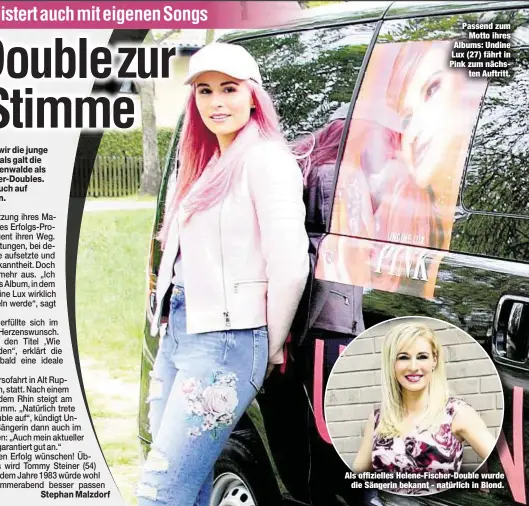  ??  ?? Stephan Malzdorf Passend zum
Motto ihres Albums: Undine Lux (27) fährt in Pink zum nächs
ten Auftritt.