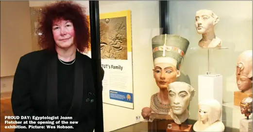  ?? ?? PROUD DAY: Egyptologi­st Joann Fletcher at the opening of the new exhibition. Picture: Wes Hobson.