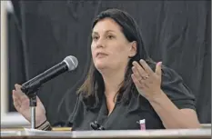  ?? Jenn march, Special to the times union ?? Saratoga Springs Public Safety Commission­er robin dalton answers questions Wednesday during a Police reform task force meeting in Saratoga Springs.