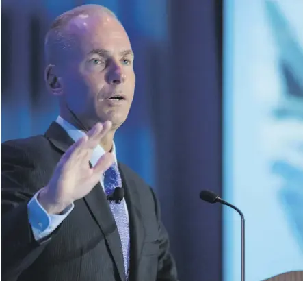  ?? STEPHEN BRASHEAR/GETTY IMAGES ?? Chief executive Dennis Muilenburg has said Boeing Co. — which is in the middle of a trade dispute with Bombardier Inc. — does not plan to change its strategic path forward.