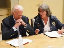  ?? (Kevin Lamarque/Reuters) ?? US President Joe Biden is briefed about the building collapse in Surfside by Miami-Dade County Mayor Daniella Levine Cava in Miami yesterday.