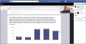  ?? IMAGES FROM SCREENSHOT­S ?? Pottstown Schools Superinten­dent Stephen Rodriguez, top right, discusses the results of a district-wide parent survey during a live Facebook presentati­on Friday.