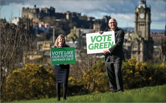  ??  ?? Scottish Greens co-leader Patrick Harvie MSP and Alison Johnstone MSP on the campaign trail in Edinburgh