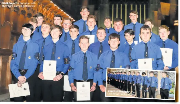  ??  ?? Well done The battalion with their hard-earned certificat­es
Guard of honour In the cloisters at Paisley Abbey