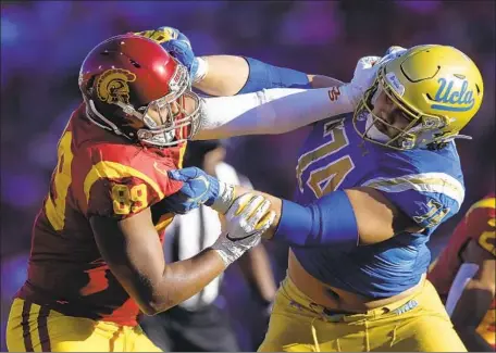  ?? UCLA LINEMAN Marcio Jose Sanchez Associated Press ?? Sean Rhyan, shown against USC last season: “We’re not afraid to yell at each other for messing up in practice.”