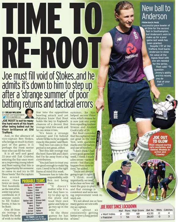  ??  ?? Root relaxed during nets yesterday and (below) Woakes in action and Crawley