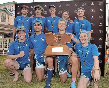  ?? Picture: MARK CARRELS ?? VICTORY AT LAST: The UCT rowing team celebrates their victory over Tuks in the men’s A final of the Universiti­es Boat Race on the Kowie on Saturday September 9.