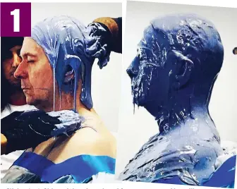  ??  ?? Sticky start: Oldman’s head, neck and face are covered in a silicone mix by make-up expert Kazuhiro Tsuji to create an intricate mould 1