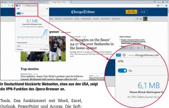  ??  ?? In Deutschlan­d blockierte Webseiten, etwa aus den USA, zeigt die VPN-Funktion des Opera- Browser an.