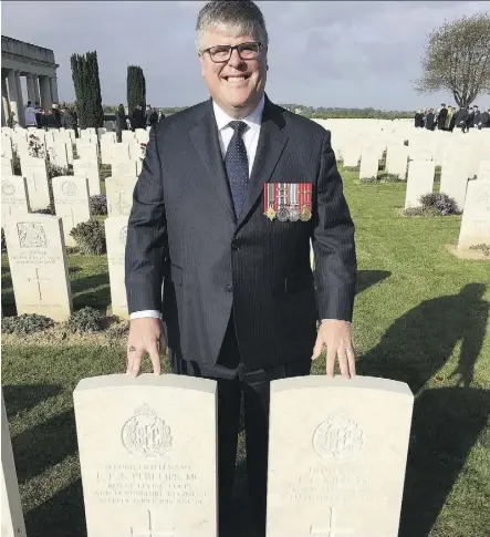  ?? POSTMEDIA NEWS ?? Steve St. Amant, a retired navy officer who grew up in Cold Lake, is pictured at the French graves he proved were the final resting places of two British airmen killed in the First World War.
