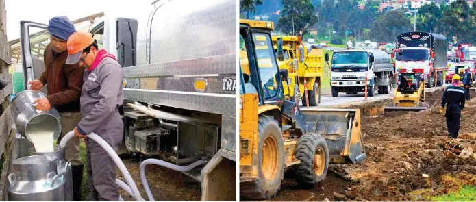  ?? FOTO CORTESÍA IFC ?? Wilson Medina, de gorra naranja, recoge la leche de productore­s de Cundinamar­ca y confía que con mejores vías 4G pueda ser más productivo.