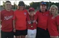  ?? PHOTO COURTESY OF KRISTI ESSARY ?? The Richardson­s (left to right) Steven, Susie, Nathan, Randy and Amanda at one of Nathan’s travel baseball games. Susie traveled to Georgia for a game after her cancer diagnosis to cheer for Nathan.