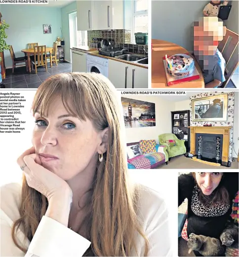  ?? ?? Angela Rayner posted photos on social media taken at her partner’s home in Lowndes Road between 2012 and 2015, appearing to contradict her claims that her Vicarage Road house was always her main home
LOWNDES ROAD’S PATCHWORK SOFA
LOWNDES ROAD’S KITCHEN