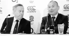  ??  ?? Jones (right) and Brown during a press conference at Twickenham Stadium, London, Britain. — Reuters photo