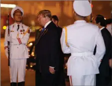  ??  ?? „ President Donald Trump arrives at Noi Bai Airport ahead of the summit.