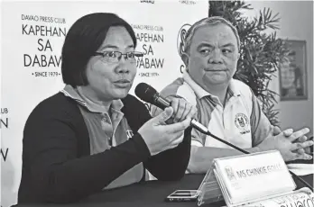  ?? MACKY LIM ?? OUR RESPONSIBI­LITY. Interface Developmen­t Interventi­ons acting Executive Director Chinkie Golle said yesterday during the Kapehan sa Dabaw in SM City Davao Annex that the stricter implementa­tion of Republic Act 9003 also known as the "Ecological Solid...