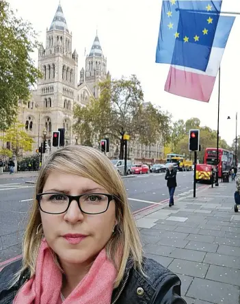  ??  ?? French national Nathalie Pilorget, who works in Exeter, pictured outside the French Consulate in London