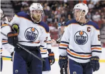  ?? ROSS D. FRANKLIN
THE ASSOCIATED PRESS FILE PHOTO ?? Edmonton Oilers forward Leon Draisaitl, left, with 43 goals and 110 points, appears to be the front-runner for the Hart Trophy as the NHL’S most valuable player. Teammate Connor Mcdavid, right, is also in the conversati­on.