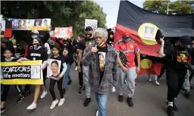  ?? Photograph: Mike Bowers/The Guardian ?? Demonstrat­ors in Moree on Wednesday call for informatio­n on what happened to Aboriginal man Gordon Copeland, who went missing 18 days ago after allegedly running from police.