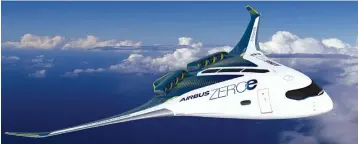  ??  ?? Prototype of zero- emission hydrogen- powered aircraft released by Airbus on Monday.