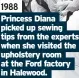  ?? ?? 1988
Princess Diana picked up sewing tips from the experts when she visited the upholstery room at the Ford factory in Halewood.