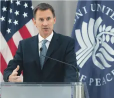  ?? AFP ?? British Foreign Secretary Jeremy Hunt said in Washington that the US and UK must stand shoulder to shoulder against Russia