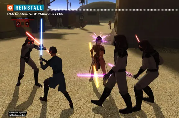  ??  ?? Now that’s dynamic lightsaber combat.