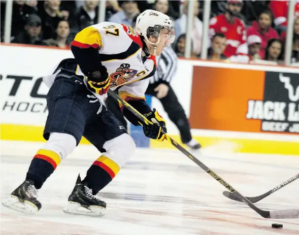  ?? JEFFREY OUGLER/SAULT STAR/File ?? Erie Otters forward Connor McDavid carries the puck during a recent Ontario Hockey League playoff game against the Sault Ste. Marie Greyhounds.