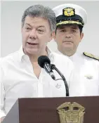  ?? PEDRO MENDOZA/THE ASSOCIATED PRESS ?? Colombia’s President Juan Manuel Santos announces the discovery of the remains of the galleon San Jose, said to be the ‘Holy Grail of shipwrecks.’