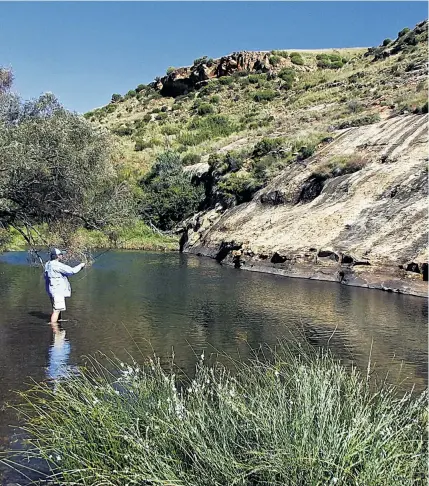  ??  ?? CAST YOUR BLUES ASIDE: Dirk Ackerman tries his luck in the waters of the Karringmel­kspruit