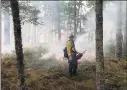  ?? CT Dept. of Energy and Environmen­tal Protection / Contribute­d photo ?? Emily Schafer, a member of the CT Interstate Fire Crew and a DEEP seasonal worker, helps with burnout efforts at the Potash Brook Fire in Windham on Sept. 17.