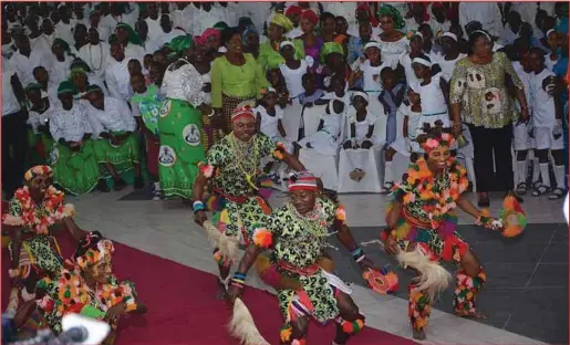  ??  ?? Cultural Dancers at the reception
university students. The scholarshi­ps are worth N50,000 each. Also, back-to-school-kits were presented to 500 pupils.
One of the highlights of the event was a sterling performanc­e by the Uko Akpan Cultural Troupe....