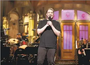  ?? WILL HEATH NBC ?? COMEDIAN Shane Gillis performs his monologue during the latest episode of “Saturday Night Live.” He exemplifie­s a brand of comedy that disparages marginaliz­ed groups.