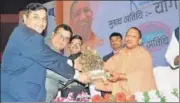  ?? HT ?? ▪ Chief minister Yogi Adityanath at the annual convention of Prantiya Vikas Seva Sangh in Lucknow on Friday.