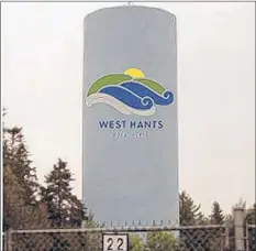  ?? SUBMITTED ?? Falmouth Water Utility’s standpipe will be repainted bright white and feature West Hants’ logo once the 2018 water reservoir rehabilita­tion project is completed.