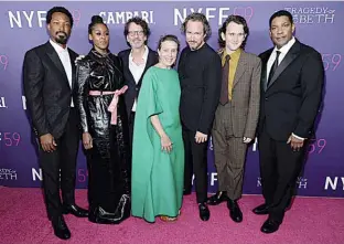  ?? ?? (From left) Corey Hawkins, Moses Ingram, Joel Coen, Frances McDormand, Bertie Carvel, Harry Melling, and Denzel Washington attend the opening night screening of The Tragedy Of Macbeth during the 59th New York Film Festival at Alice Tully Hall, Lincoln Center. —AFP