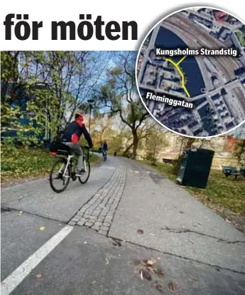  ?? FOTO: OLLE ANRELL ?? PLATS FÖR MÖTE? Här är ytorna underdimen­sionerade för både fotgängare och cyklister. Längs sträckan finns även problem med sikt och fasta hinder.