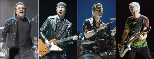  ?? The Associated Press ?? This combinatio­n of four separate photos shows members of the Irish rock band U2, (from left) lead singer Bono, The Edge, Larry Mullen Jr. and Adam Clayton.