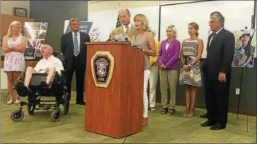  ??  ?? Jean Kelley and her husband, Dr. Jack Kelley, of Branford, speak at a news conference Wednesday about statewide screening for adrenoleuk­odystrophy in newborns.